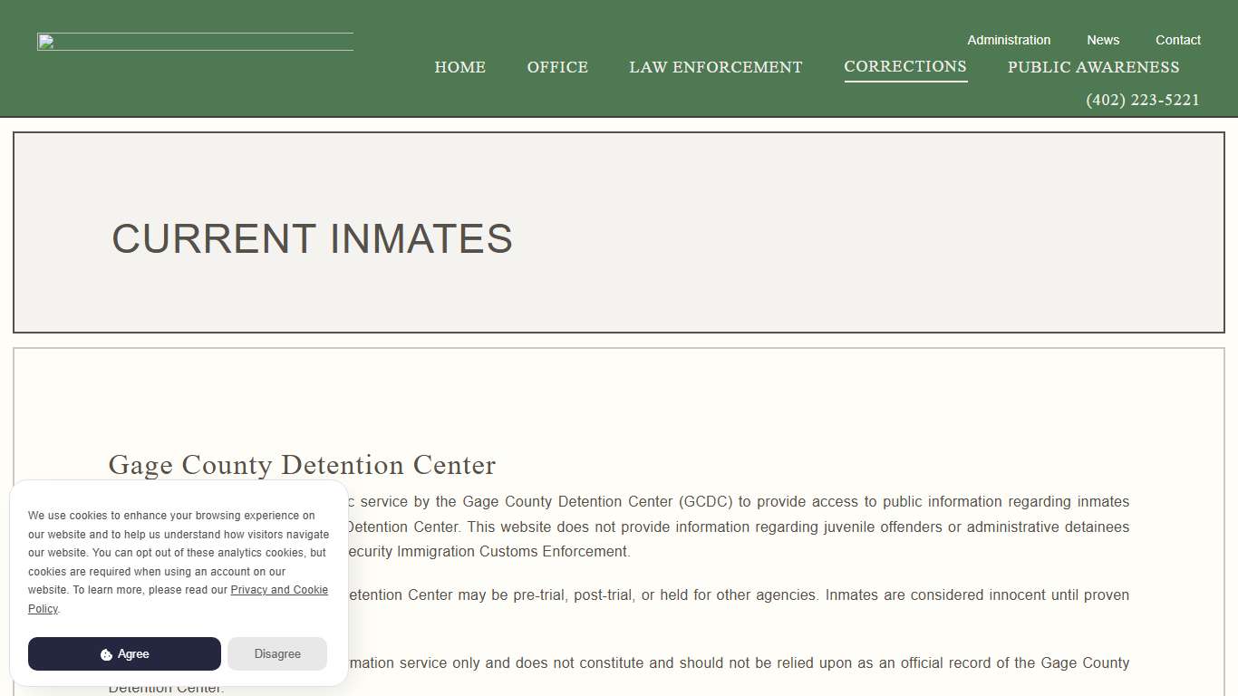 Current Inmates - Gage County Sheriff